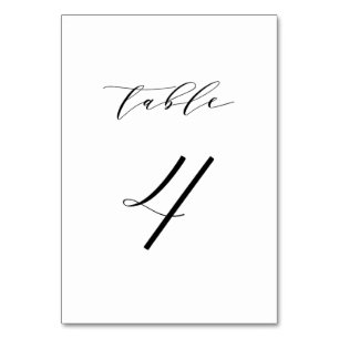 Black Minimalist Script Wedding Table Number 4
