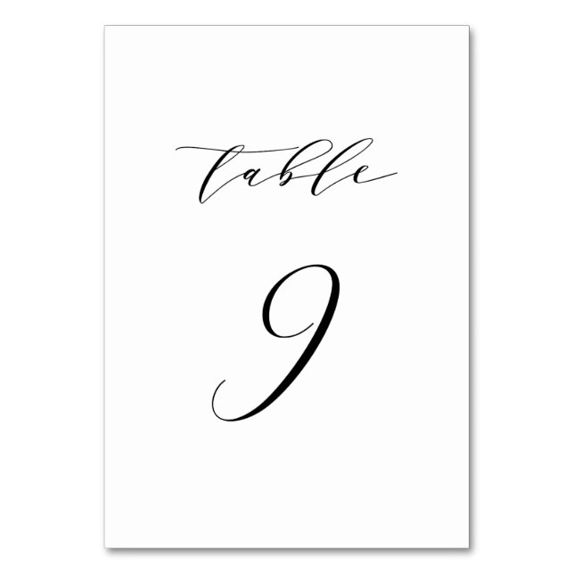 Black Minimalist Script Wedding Table Number 9 (Front)