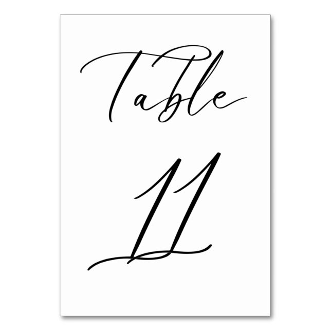Black Minimalist Script Wedding Table Number Card (Back)