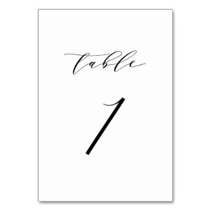 Black Minimalist Script Wedding Table Number Card