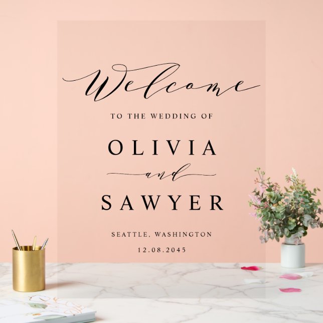 Black Minimalist Script Wedding Welcome Acrylic Sign (Wedding)