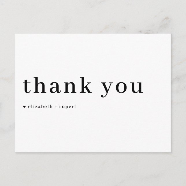 Black Minimalist Serif Script Typography Thank You Postcard (Front)