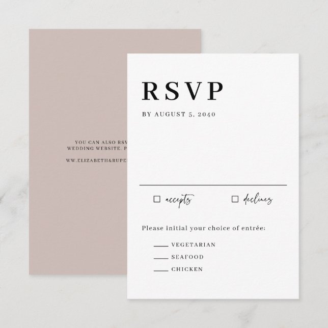 Black Minimalist Serif Script Typography Wedding RSVP Card (Front/Back)