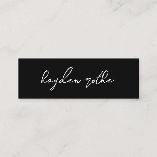 Black Minimalist Signature Script Font Name  Mini Business Card (Front)