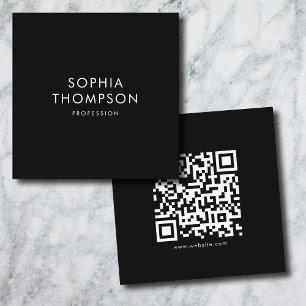Black Minimalist Simple Bold QR Code  Square Business Card