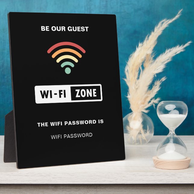 Black Minimalist Simple Wifi Password  Plaque (Side)