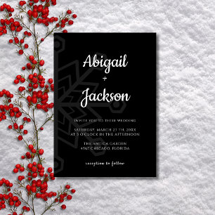 Black Minimalist Snowflake Christmas Wedding Invitation