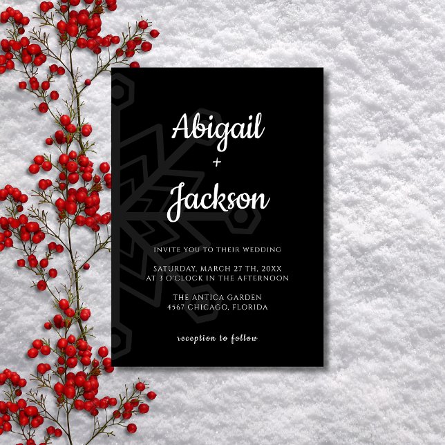 Black Minimalist Snowflake Christmas Wedding Invitation (Creator Uploaded)