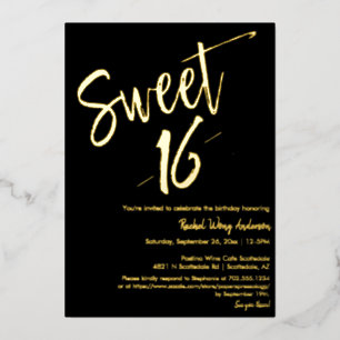 Black Minimalist Sweet 16th Birthday Party Gold