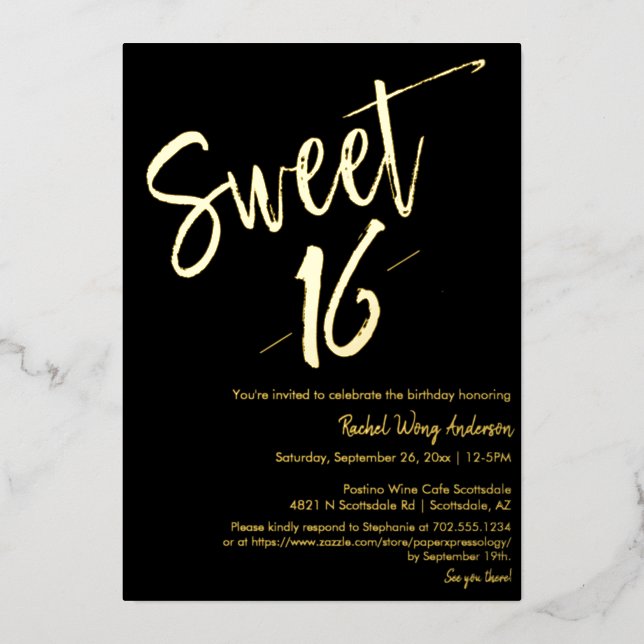Black Minimalist Sweet 16th Birthday Party Gold (Front)