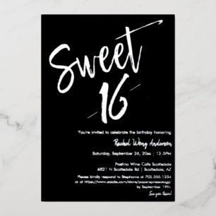 Black Minimalist Sweet 16th Birthday Party Silver