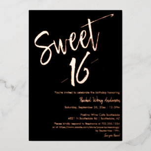 Black Minimalist Sweet 16th Birthday Rose Gold