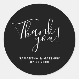 Black Minimalist Thank You Wedding  Classic Round Sticker