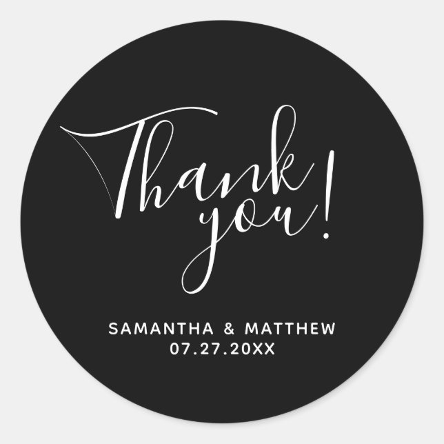 Black Minimalist Thank You Wedding  Classic Round Sticker (Front)