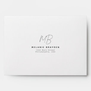 Black Minimalist Two Monogram Name Envelope