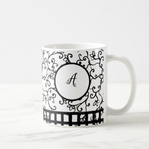 Black Minimalist Vine Floral Black Checked Coffee Mug