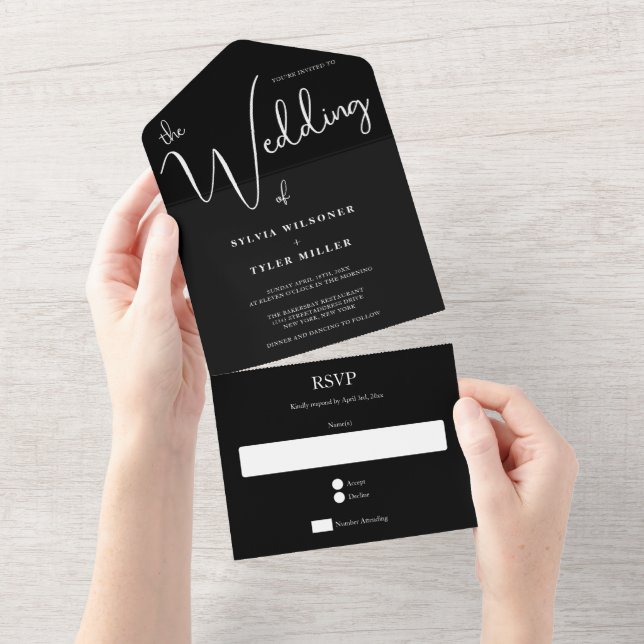 Black Minimalist Wedding All In One Invitation (Tearaway)