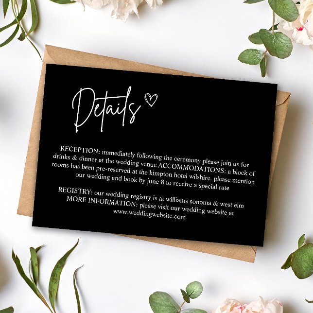 Black Minimalist Wedding Details Enclosure Card (Creator Uploaded)