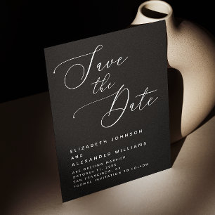 Black Minimalist Wedding   Elegant Modern Script  Save The Date