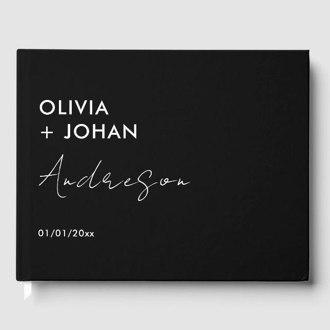 Black Minimalist Wedding Guest Book (Front)