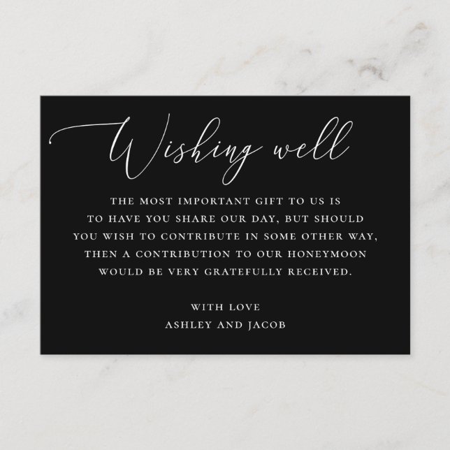 Black Minimalist Wedding | Honeymoon Wishing Well Enclosure Card (Front)