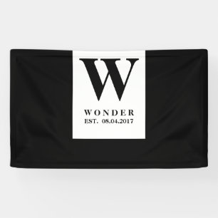 Black Minimalist Wedding Monogram   Newlywed Desig Banner