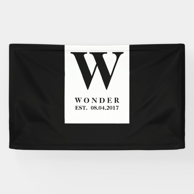 Black Minimalist Wedding Monogram | Newlywed Desig Banner (Horizontal)