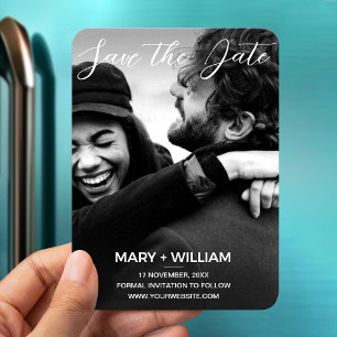Black Minimalist Wedding Photo Save The Date Magnet