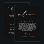 Black Minimalist Wedding program Welcome Bag card<br><div class="desc">Discover our elegant collection of black modern minimalist calligraphy wedding invitations,  signs,  and stationery. Designed for the contemporary couple,  each piece blends sleek simplicity with timeless calligraphy,  perfect for creating a chic and sophisticated wedding ambiance #zazzlemade</div>