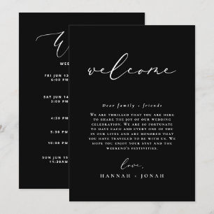 Black Minimalist Wedding program Welcome Bag card