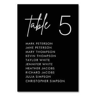 Black Minimalist Wedding Seating Chart Cards
