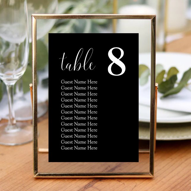Black Minimalist Wedding Seating Chart Table Cards (Creator Uploaded)