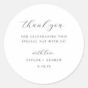 Black Minimalist Wedding Thank You  Classic Round Sticker