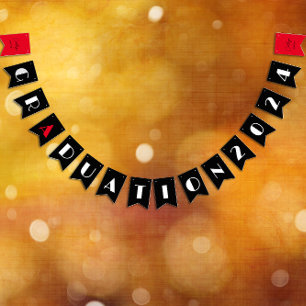 Black minimalist white red graduation  bunting