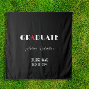 Black minimalist white red graduation name tapestry