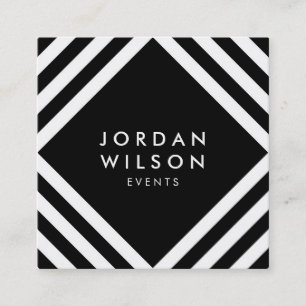 Black Minimalist White Square Lines Geometric Business Card