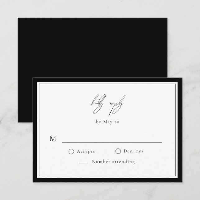 Black Minimalist with Border RSVP Response Card (Front/Back)