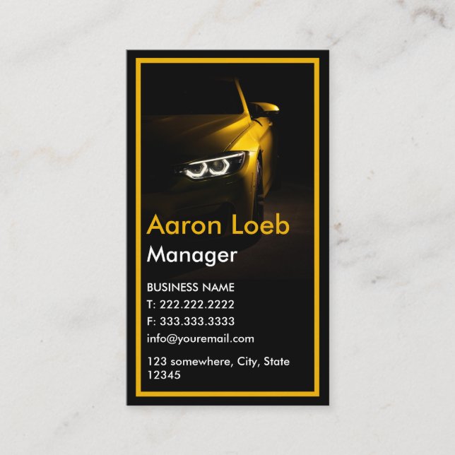 Black Minimalist Yellow Line Car Dark qr code Business Card (Front)