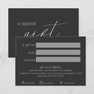 Black Minimalistic Business Gift Certificate Card