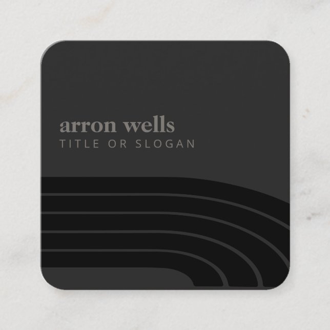 Black Minimalistic Retro Stripe Waves Square Business Card (Front)