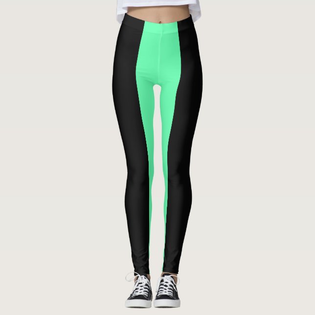 Black/Mint Colour block Women's Leggings (Front)