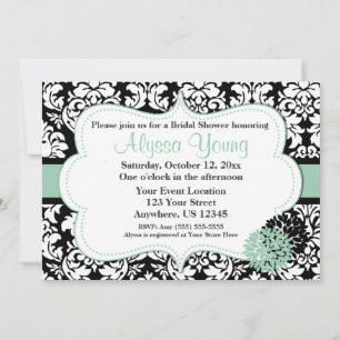 Black Mint Damask Invitation