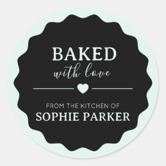 Black Mint Green Baked With Love Scallop Sticker