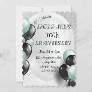 Black & Mint Green Balloons Invitation
