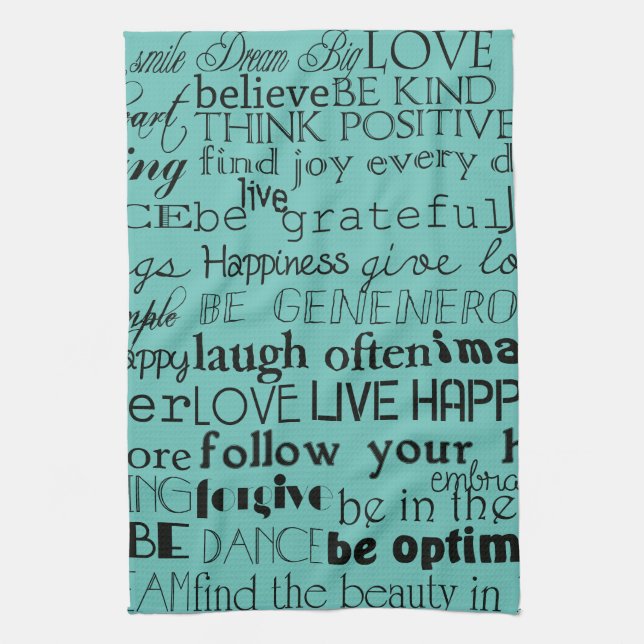 Black Mint Inspirational Words Tea Towel (Vertical)