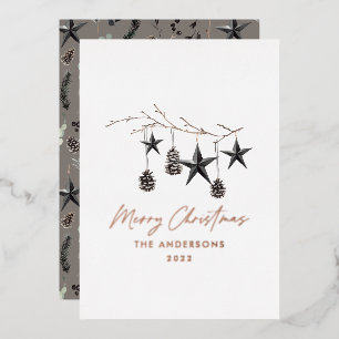 Black mocha modern scandi botanical Christmas Foil Holiday Card