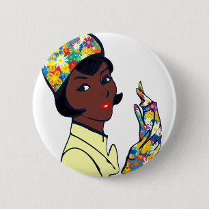 black mod lady 6 cm round badge