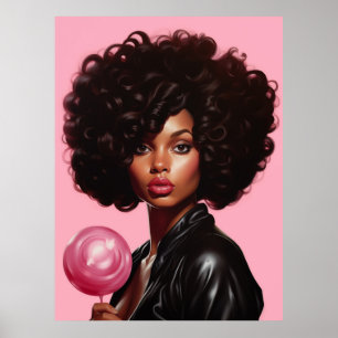 Black Model High Fashion Woman Beautiful Pink Poster