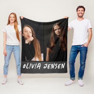 Black Modern 2 photo name  Fleece Blanket