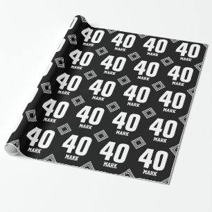 BLACK Modern 40th Birthday Custom Name B01 Wrapping Paper